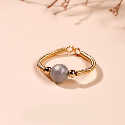Buddha Stones Natural Stone Bead Alloy Healing Open Ring