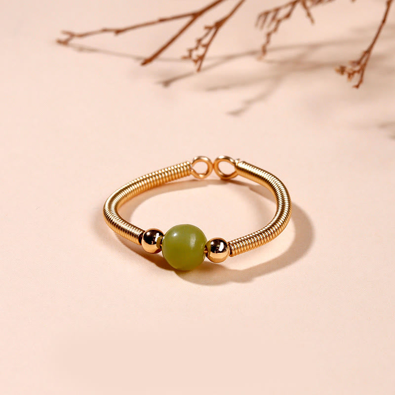 Buddha Stones Natural Stone Bead Alloy Healing Open Ring