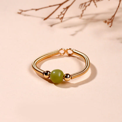 Buddha Stones Natural Stone Bead Alloy Healing Open Ring