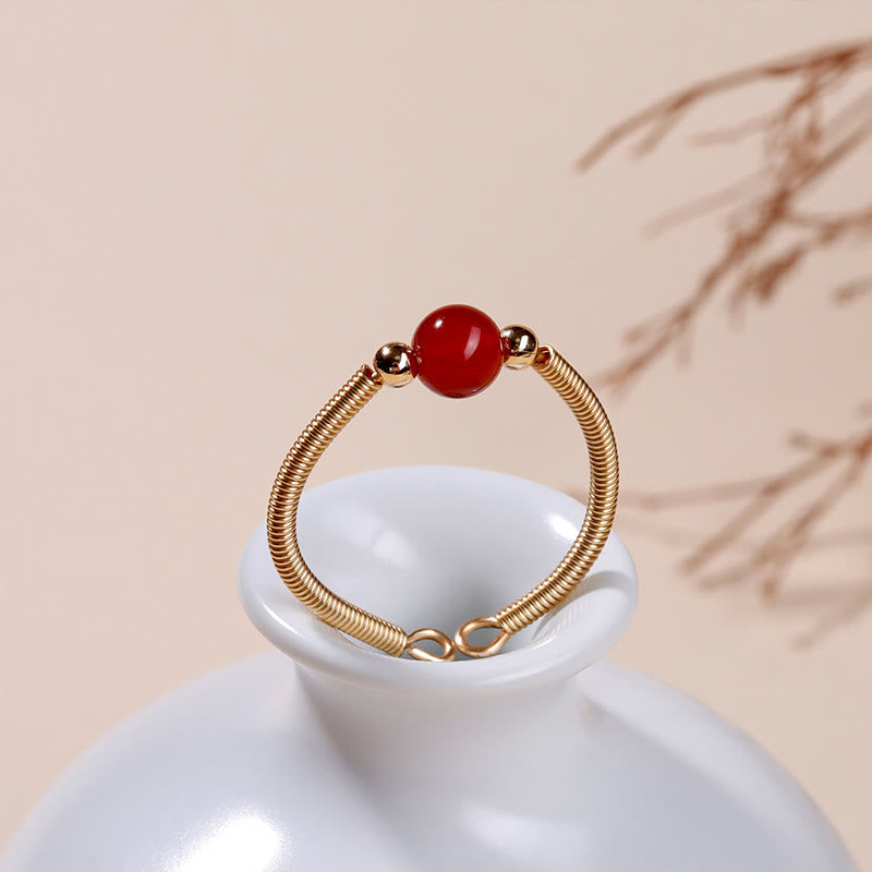 Buddha Stones Natural Stone Bead Alloy Healing Open Ring