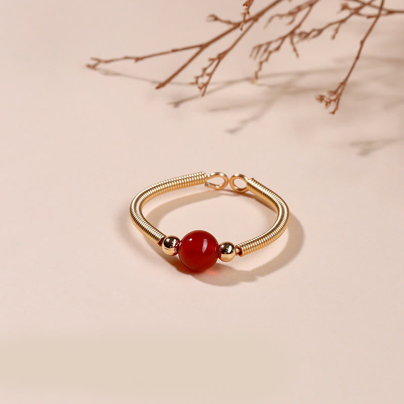 Buddha Stones Natural Stone Bead Alloy Healing Open Ring
