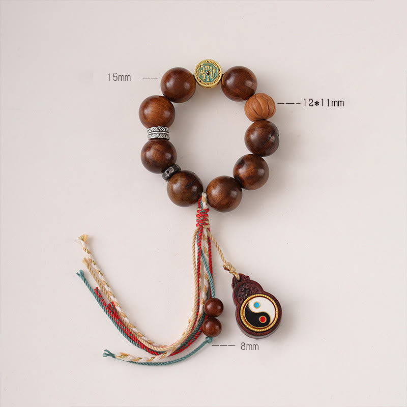 Buddha Stones Tibet Lightning Struck Jujube Wood Yin Yang Luck Bracelet
