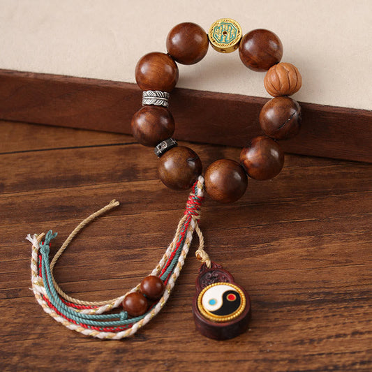 Buddha Stones Tibet Lightning Struck Jujube Wood Yin Yang Luck Bracelet