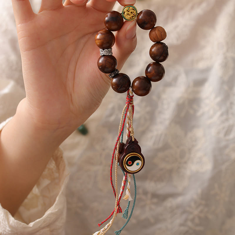 Buddha Stones Tibet Lightning Struck Jujube Wood Yin Yang Luck Bracelet