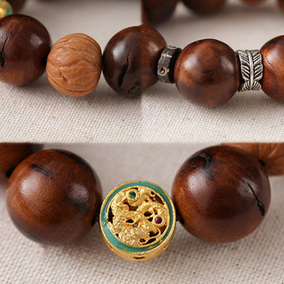 Buddha Stones Tibet Lightning Struck Jujube Wood Yin Yang Luck Bracelet