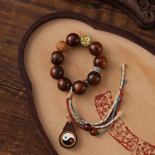 Buddha Stones Tibet Lightning Struck Jujube Wood Yin Yang Luck Bracelet