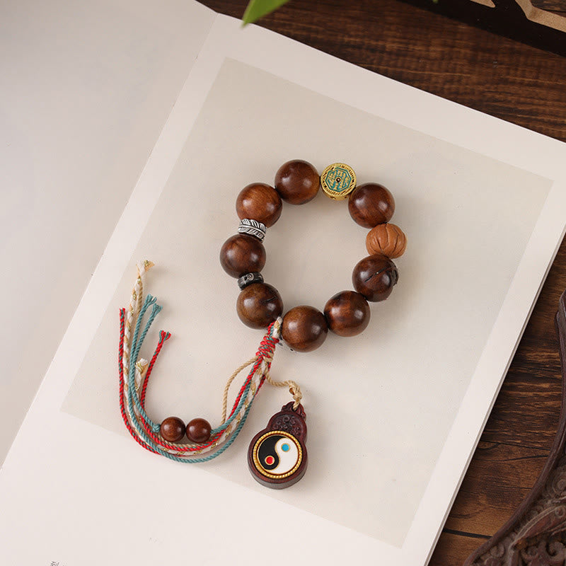 Buddha Stones Tibet Lightning Struck Jujube Wood Yin Yang Luck Bracelet