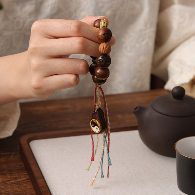 Buddha Stones Tibet Lightning Struck Jujube Wood Yin Yang Luck Bracelet