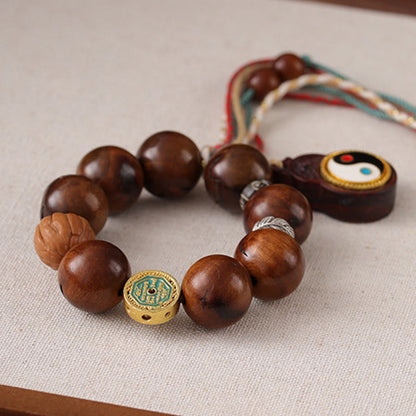 Buddha Stones Tibet Lightning Struck Jujube Wood Yin Yang Luck Bracelet