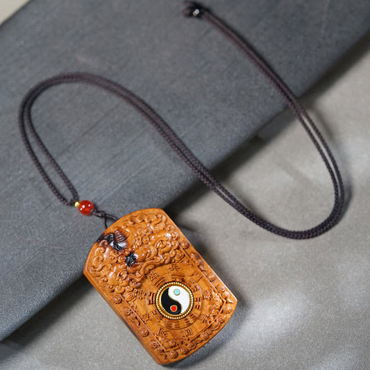 FREE Today: Protection and Luck Lightning Struck Jujube Wood Dragon Yin Yang Bagua Necklace Pendant