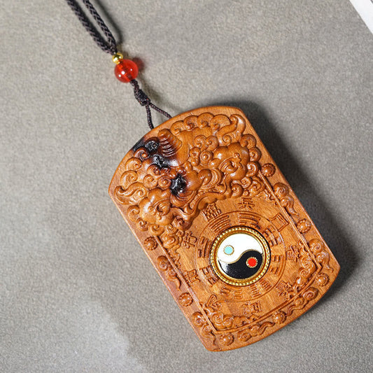 FREE Today: Protection and Luck Lightning Struck Jujube Wood Dragon Yin Yang Bagua Necklace Pendant