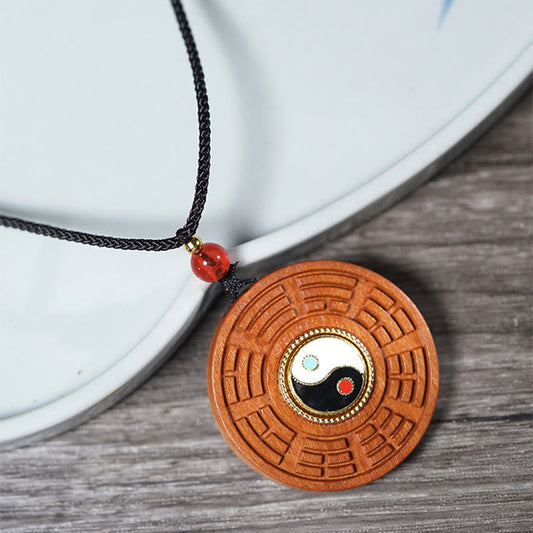 FREE Today: Good Fortune and Luck Lightning Struck Jujube Wood Yin Yang Bagua Necklace Pendant