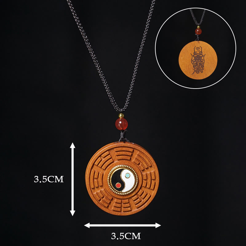 FREE Today: Good Fortune and Luck Lightning Struck Jujube Wood Yin Yang Bagua Necklace Pendant