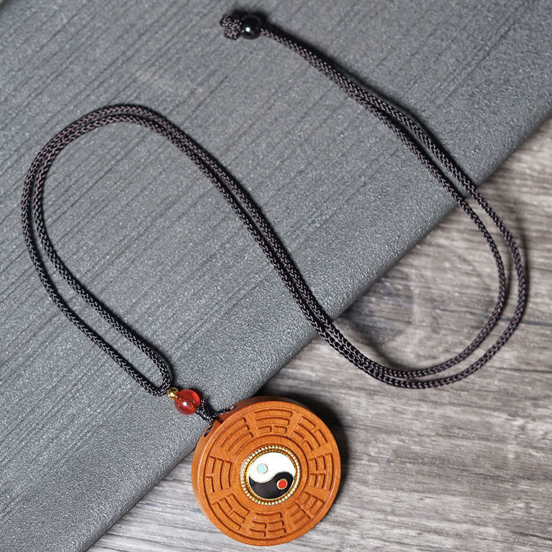 FREE Today: Good Fortune and Luck Lightning Struck Jujube Wood Yin Yang Bagua Necklace Pendant