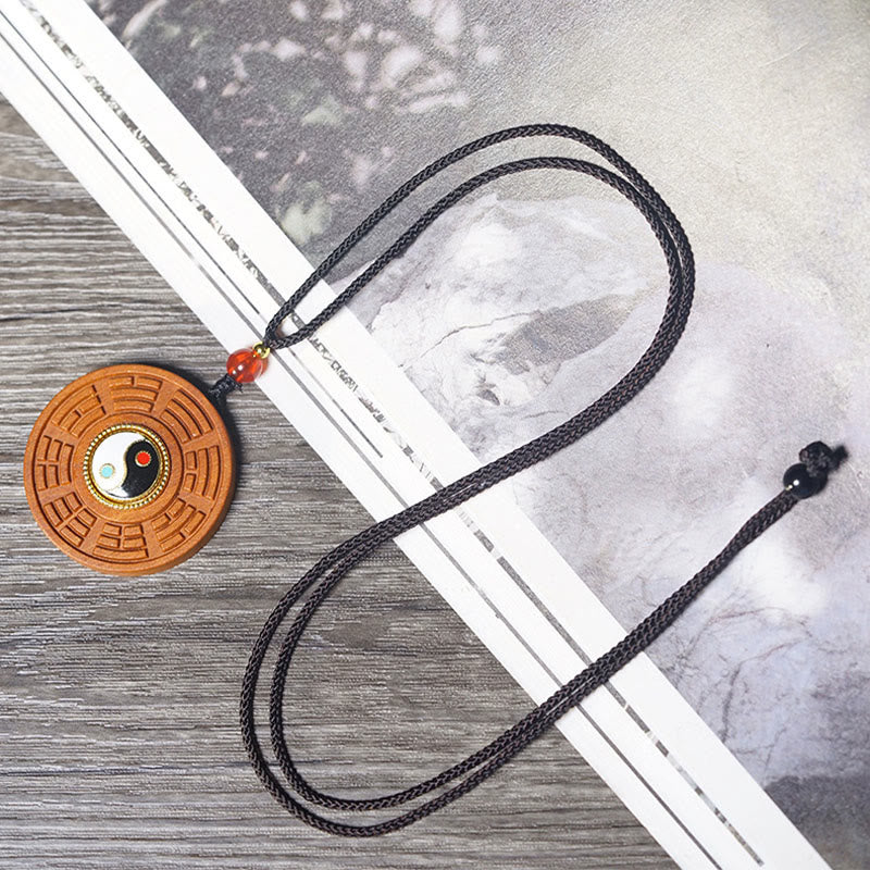 FREE Today: Good Fortune and Luck Lightning Struck Jujube Wood Yin Yang Bagua Necklace Pendant