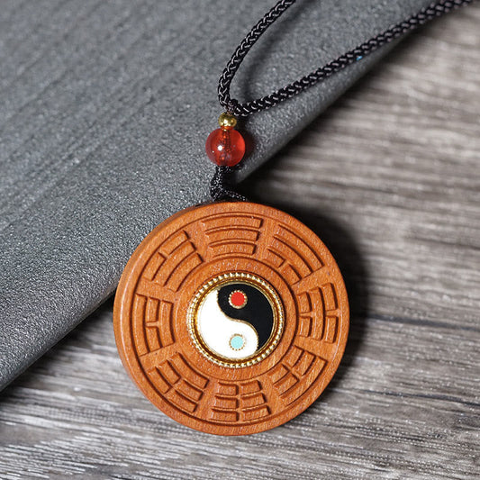 FREE Today: Good Fortune and Luck Lightning Struck Jujube Wood Yin Yang Bagua Necklace Pendant