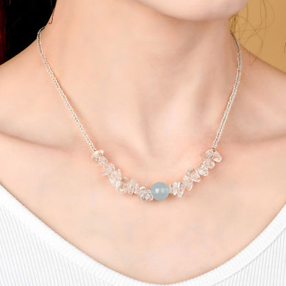 Buddha Stones Irregular White Crystal Aquamarine Bead Healing Necklace Pendant