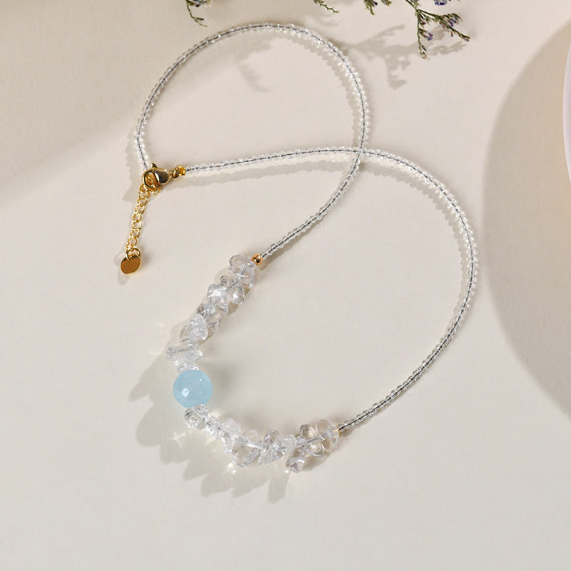 Buddha Stones Irregular White Crystal Aquamarine Bead Healing Necklace Pendant