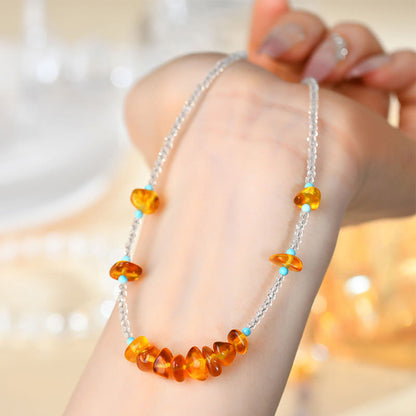 Buddha Stones White Crystal Bead Irregular Amber Clarity Necklace Pendant