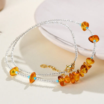 Buddha Stones White Crystal Bead Irregular Amber Clarity Necklace Pendant