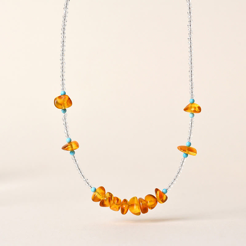 Buddha Stones White Crystal Bead Irregular Amber Clarity Necklace Pendant