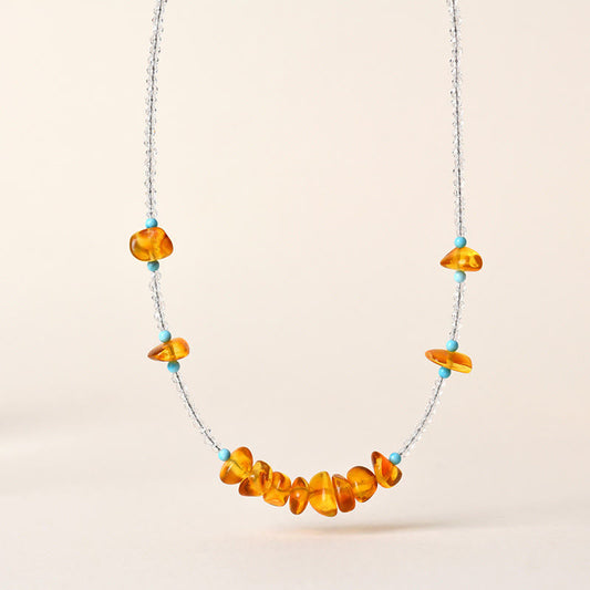 Buddha Stones White Crystal Bead Irregular Amber Clarity Necklace Pendant