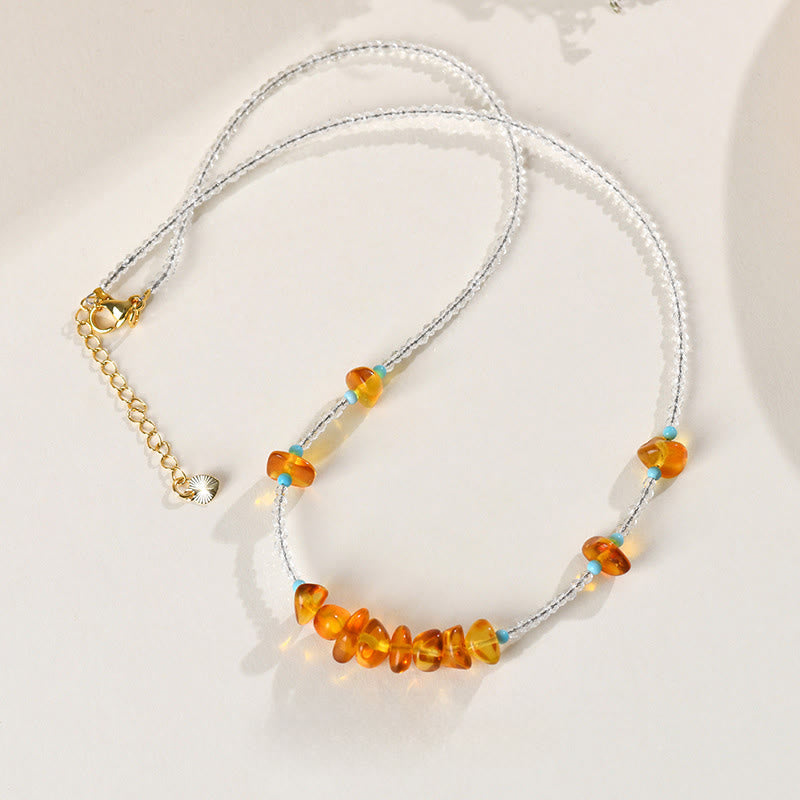 Buddha Stones White Crystal Bead Irregular Amber Clarity Necklace Pendant