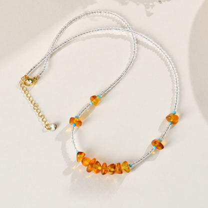 Buddha Stones White Crystal Bead Irregular Amber Clarity Necklace Pendant