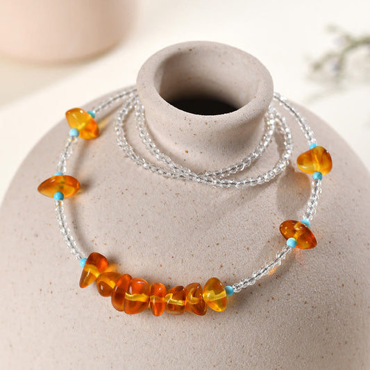 Buddha Stones White Crystal Bead Irregular Amber Clarity Necklace Pendant