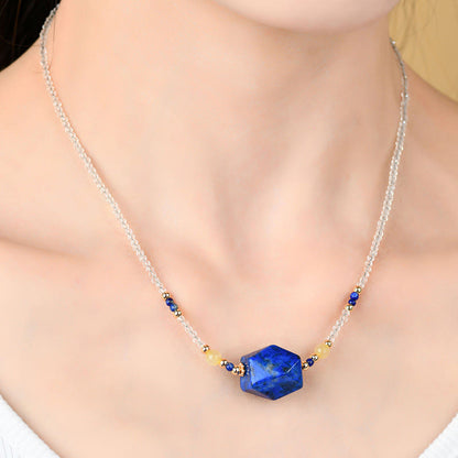 Buddha Stones White Crystal Lazurite Healing Meditation Necklace Pendant