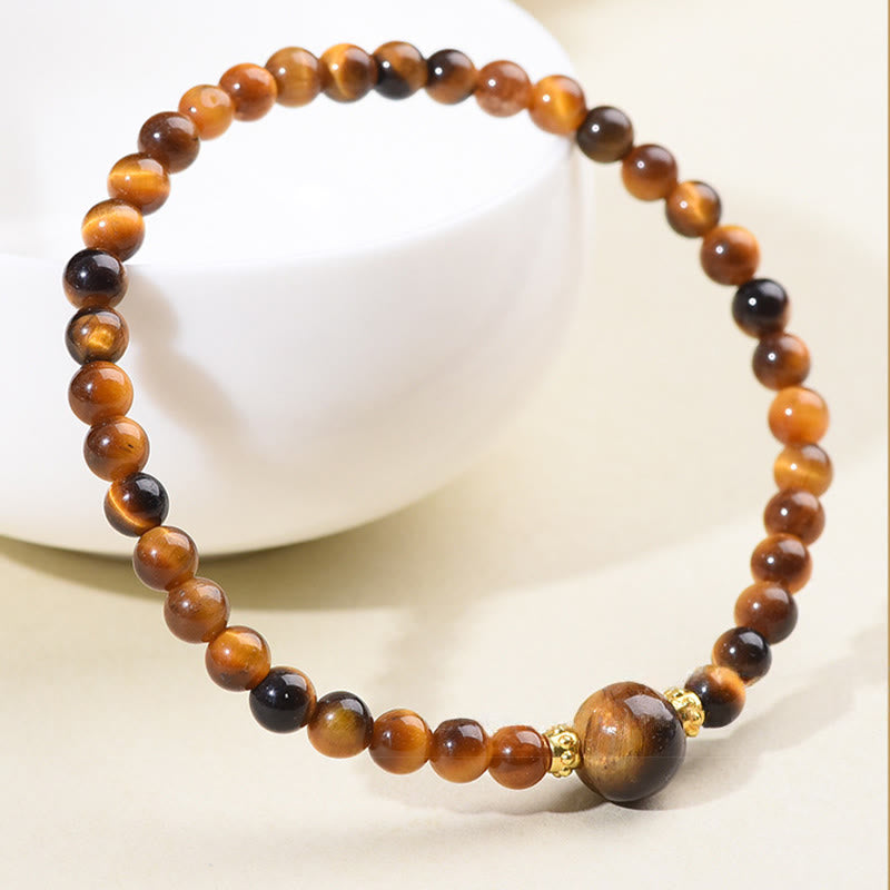 Buddha Stones Tiger Eye Black Obsidian Courage Beads Bracelet