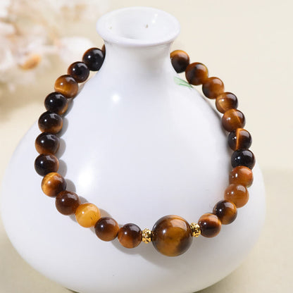 Buddha Stones Tiger Eye Black Obsidian Courage Beads Bracelet
