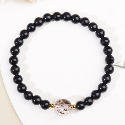 Buddha Stones Tiger Eye Black Obsidian Courage Beads Bracelet