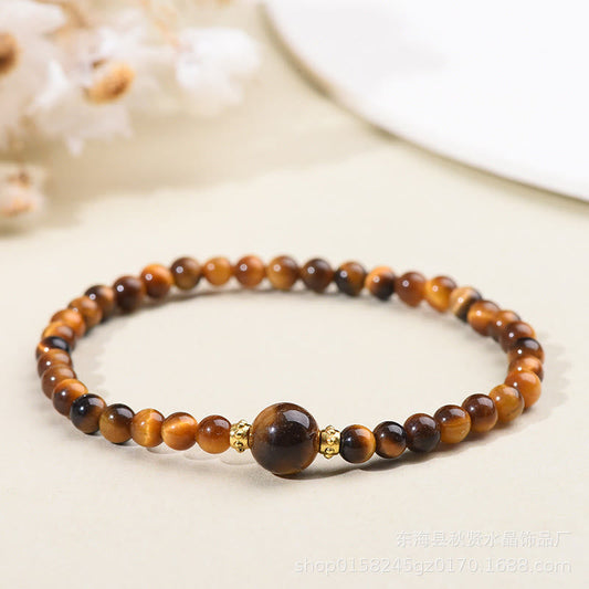 Buddha Stones Tiger Eye Black Obsidian Courage Beads Bracelet