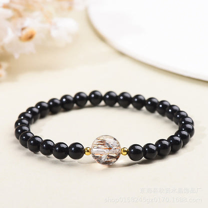 Buddha Stones Tiger Eye Black Obsidian Courage Beads Bracelet