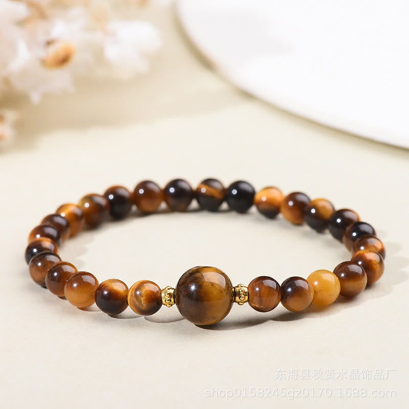 Buddha Stones Tiger Eye Black Obsidian Courage Beads Bracelet