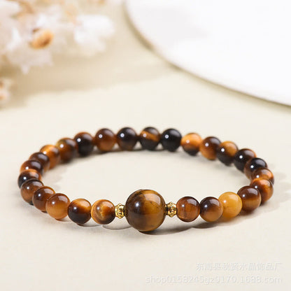 Buddha Stones Tiger Eye Black Obsidian Courage Beads Bracelet