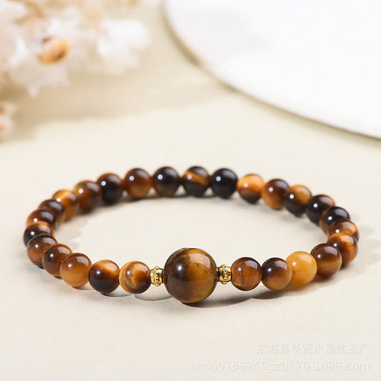 Buddha Stones Tiger Eye Black Obsidian Courage Beads Bracelet
