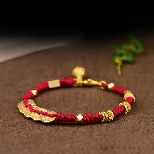 FREE Today: Wealth and Luck Handmade Five Emperor Coins String Braided Bracelet