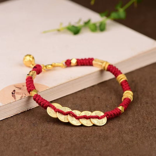 FREE Today: Wealth and Luck Handmade Five Emperor Coins String Braided Bracelet
