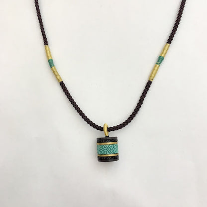 Buddha Stones Ebony Wood Turquoise Cylinder Peace Necklace Pendant