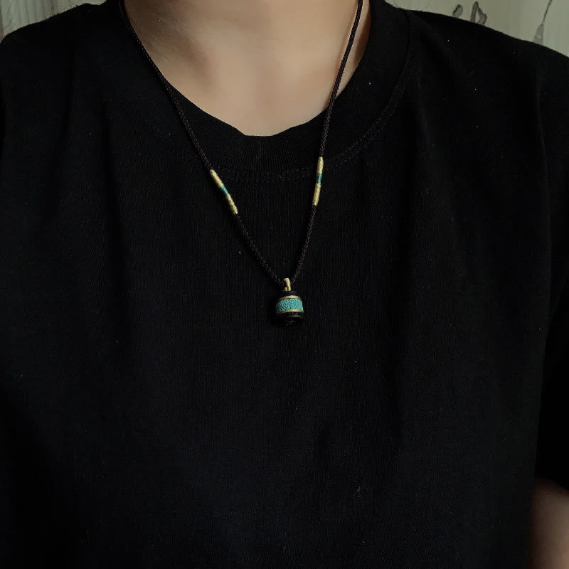 Buddha Stones Ebony Wood Turquoise Cylinder Peace Necklace Pendant