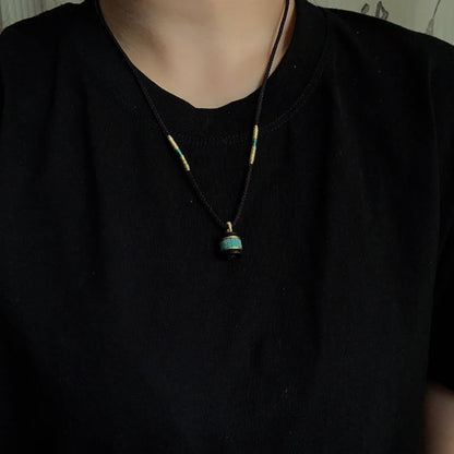 Buddha Stones Ebony Wood Turquoise Cylinder Peace Necklace Pendant