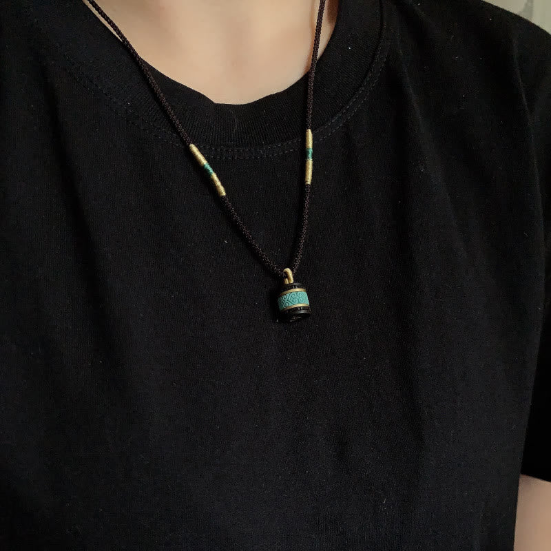 Buddha Stones Ebony Wood Turquoise Cylinder Peace Necklace Pendant