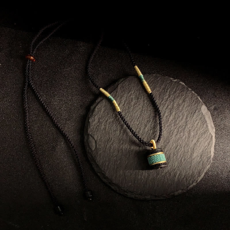 Buddha Stones Ebony Wood Turquoise Cylinder Peace Necklace Pendant