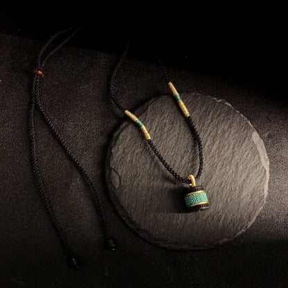Buddha Stones Ebony Wood Turquoise Cylinder Peace Necklace Pendant