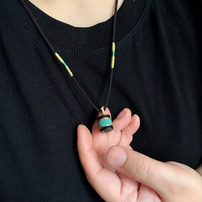 Buddha Stones Ebony Wood Turquoise Cylinder Peace Necklace Pendant