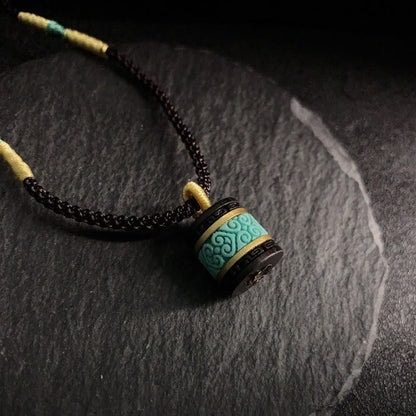 Buddha Stones Ebony Wood Turquoise Cylinder Peace Necklace Pendant