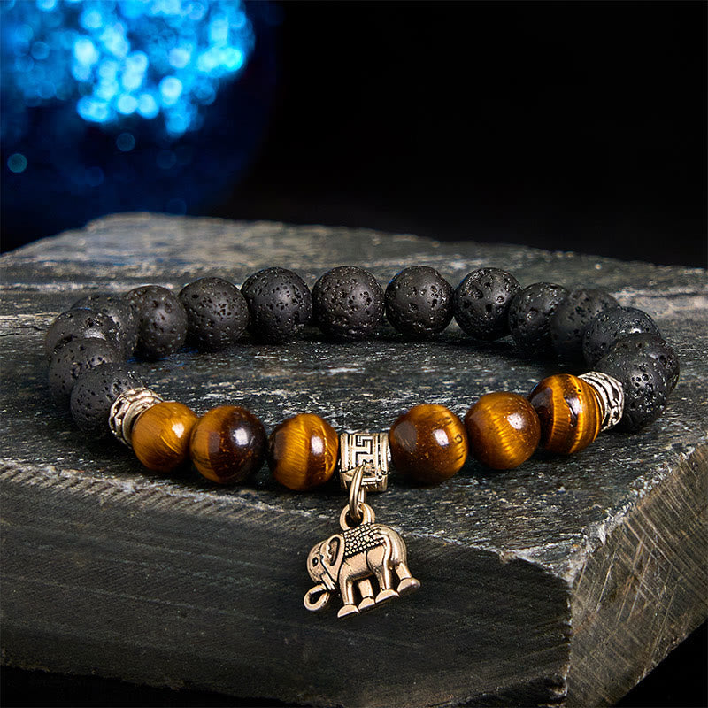 FREE Today: Support Healing Black Lava Rock Crystal Beads Animal Pattern Bracelet
