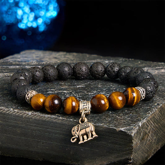 FREE Today: Support Healing Black Lava Rock Crystal Beads Animal Pattern Bracelet